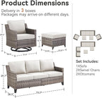 Patio Furniture Set, 5 Pieces Outdoor Wicker Rattan Sofa Couch with Rattan Chair, Ottomans and Comfy Cushions, All Weather Patio Conversation Sets, Suit for Porch Deck Garden