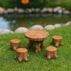 Miniature Tree Stump Garden Furniture Set, Brown Resin, Fairy Garden Decor, Indoor Outdoor Terrarium Accessories for Micro Landscape