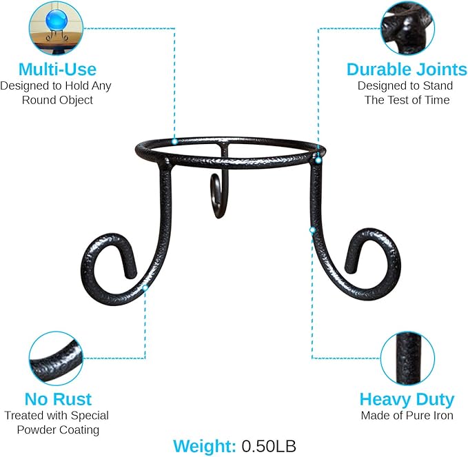 Black Iron Gazing Globe Stand, Wrought Iron Sphere Holder, Crystal Ball and Glass Bowl Display Stand, Metal Egg Holder 4.5inches x 2inches