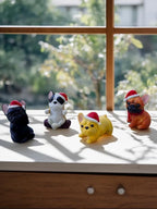 4 Pieces Cute French Bulldog Dog Figurines Fairy Garden Figurines Resin Dog Statues with Christmas Hat for Office Home Garden Decor Collectible Puppy Figurines Animal Sculpture for Kids