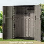 KINYING Outdoor Storage Shed,57 Cu.ft Vertical Outdoor Storage Cabinet Waterproof, Outdoor Resin Tool Shed for Patio Furniture, Garden Tools, Pool Accessories, Lawn Mower(Coffee Color)