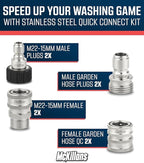 McKillans® M22-15mm Pressure Washer Quick Connect Kit, M22-15mm to 3/8" Male Female Quick Disconnect Kit for Power Washer (Stainless Steel)