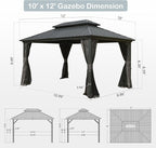 Domi Hardtop Gazebo 10x12FT, Aluminum Outdoor Gazebo with Galvanized Steel Double Roof Canopy, Curtains and Netting Included, Metal Gazebo Permanent Pavilion for Patio, Lawn, Garden, Gray