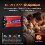 1500W Pure Sine Wave Inverter, 12V DC to 110V/120V AC Power Inverter for RV、Off Grid、Truck、with 2 AC outlets and LCD Display