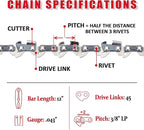 E & S 3 Pack 12 Inch Chainsaw Chain 3/8" LP Pitch .043" Gauge 45 Drive Links Semi-Chisel Chain Saw Chains for Husqvarna, Poulan, Craftsman, Greenworks and More Chainsaw Brands