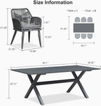 PURPLE LEAF Outdoor Patio Dining Set All-Weather PE Rattan Furniture Set with All Aluminum Frame Rectangular 7 Pieces Table and Chairs Set for 6 People Lawn Garden Backyard Deck, Grey