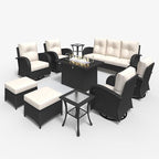 LayinSun 10 Pieces Outdoor Patio Furniture Set with Fire Pit Table, Rattan Wicker Sectional Swivel Rocker Chairs Sets
