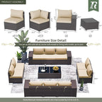 16 Pieces Outdoor Patio Furniture Set Patio Furniture Outdoor Sectional Sofa Conversation Set w/ETL Approved 45" Gas Outdoor Fire Table & Coffee Table, Swivel Rocking Chair Brown