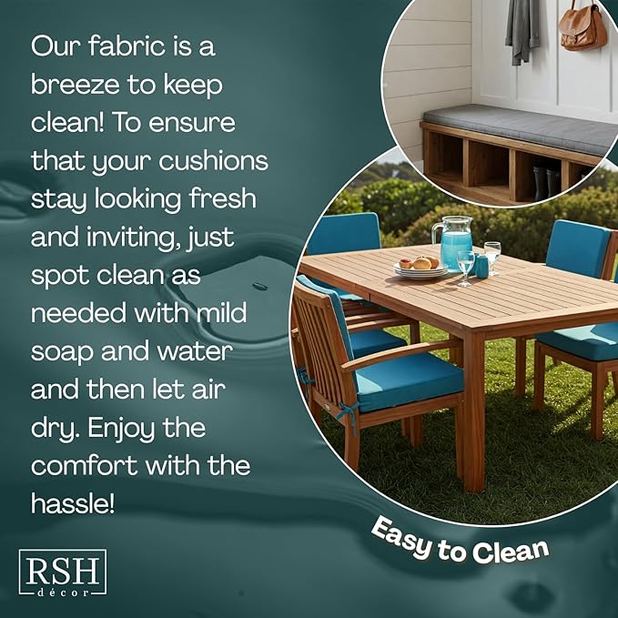 RSH DECOR Deep Seating Cushion with Pillow Back | 25” x 25.5” x 5" Seat | Water and Fade-Resistant Spun Fabric | Made in USA | Outdoor Chair Cushion Set for Patio Furniture (Black)