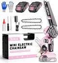 Mini Chainsaw, 6 inch Mini Chainsaw Cordless, Small Hand held Electric Power Chain Saw 2 Battery Powered Operated, Household and Garden for Tree Trimming Wood Cutting, Gifts for Father Husband Men