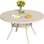 DIFY 48" Round Patio Dining Table for 6, Outdoor Metal Dining Table with 1.57" Umbrella Hole for Backyard Lawn Garden, Sandshell