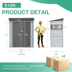 5x3 FT Outdoor Storage Shed with Windows, Wood & Metal Tool Shed Waterproof Storage House for Outside Patio, Garden, Backyard, 4 Vents,Gray (Without Floor)