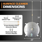 EDOU Pressure Washer Surface Cleaner - 20-Inch Stainless Steel Cleaner, 2 Replaceable Nozzles, 2 Washer Wand Attachments, 4 Wheels - 4000 PSI Maximum Pressure - 1/4" Quick Connector