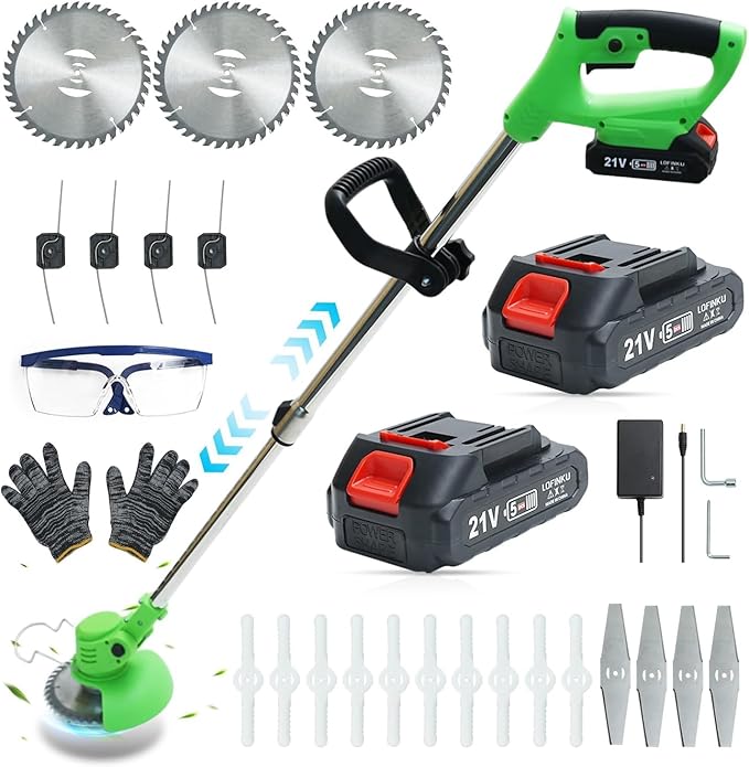 Cordless Weed Wacker,Lightweight and Telescopic Design,Triple Safety Protection,Electric Weed Eater,2 Efficient Batteries, Grass Trimmer Cordless for Lawn, Yard, Garden,Green