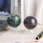 Natural Ocean Jasper Crystal Ball with Acrylic Display Base, 51-60mm Polished Stone Feng Shui Crystal Sphere Meditation Decoration for Home & Office