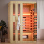 MEISSALIVVE Full Spectrum Sauna for Home, 1~2 Person Indoor Infrared Sauna Room with 10 Minutes Warm-up Heate, Canadian Hemlock Wood Home Infrared Sauna with Bluetooth and Tempered Glass