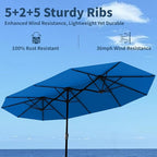 15FT Double Sided Patio Umbrella with Base Included Large Outdoor Market Umbrella with Crank Handle, UV Resistant Canopy, Sturdy Frame for Garden, Poolside, Deck, Royal Blue