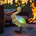 HONGLAND Solar Metal Pelican Statues Garden Sculpture & Statues, 17 Inch Glass Outdoor Pelican Yard Art Coastal Ocean Bird Decor Lawn Ornament for Backyard Porch Patio Decor（Blue-Green）