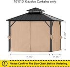 Gazebo Curtain Replacement Universal 4-Panel Sidewalls 10' x 10', Outdoor Gazebo Privacy Curtains with Zipper, Replacement for Outdoor, Patio Canopy, Garden and Backyard (Curtain Only)