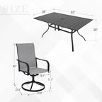 7-Piece Outdoor Dining 6 Swivel Chair and 63.5'' Rectangular Table with All Weather Frame for Backyard Front Porch Pool Deck Outdoor Furniture Set - Grey Style2