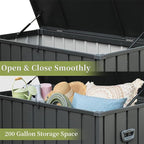 200 Gallon Outdoor Deck Box Lockable Metal Indoor Outdoor Storage Container with Side Handle, Waterproof Storage Box with Rolling Castors for Patio Garden Tools, Pools Equipment, Cushions, Gray