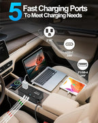 200W Car Power Inverter, Car Plug Adapter Outlet DC Inverter 12V to 110V AC Cigarette Lighter with 24W USB-C & USB-A Dual Outlets Fast Car Charger for Laptop Vehicles, Road Trip, Camping