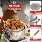 10QT Aluminum Fish Fryer Pot | with Lid & Tong | Deep Fryer with Basket | Indoor & Outdoor Cooking | All-Round Protection | Accessory Gift Pack | Perfect For Boiling ＆ Frying