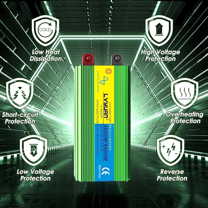 LVYUAN 4000 Watt Heavy Duty 8000(Peak) Pure Sine Wave Power Inverter 24V DC to 110V 120V AC Converter with 4 sockets,LED Display,Remote Control and USB Port for Family,RV, Truck,Road Trip,Emergency