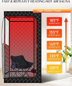 Smartmak Portable Sauna with Infrared 660nm Red Light Therapy Lamp for Home Relaxation, Personal Large Full Body Sauna Spa Tent, 185°F1500W High Power Hot Air Saunas, Folding Chair Indoor Use