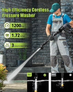 Portable Cordless Pressure Washer with Faucet Adapter - 2 Pack Batteries 1200PSI Cordless Power Washer Battery Operated with 6-in-1 Nozzle, Adjustable Foam Cannon LCD Touch Screen for Car Garden