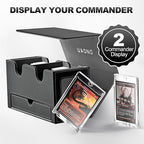 Card Deck Box for MTG, Double Storage Box with 2 Commander Display & 1 Dice Tray, Fits 200+ Double Sleeved, Organizer for CCG TCG Sports(Black Gray)