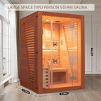 Smartmak Wood Home Steam Sauna, 2 Person Canadian Red Cedar Traditional Luxurious Wooden Indoor Spa Room, with 3 kw Heater, Bluetooth Speaker, Rocks, Water Bucket, Spoon, Lights