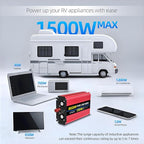 SUNWHEEL 1500W 24V Pure Sine Wave Inverter, 24V DC to 110V/120V AC Power Inverter for RV、Off Grid、Truck、Power Outage with 2 AC outlets and LCD Display