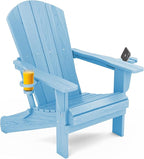 SERWALL Adirondack Chair with Cup Holders - Composite Adirondack Chairs Set of 4 HDPE Outdoor Chairs All Weather Use- Light Blue