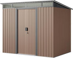Gizoon 7.4'x5.3' Outdoor Storage Shed Metal Garden Shed with Sliding Lockable Doors, Versatile Tool Bike Shed with Transparent Panel Windows, Outdoor Storage Clearance for Backyard, Patio, Light Brown