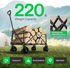 VIVOSUN Collapsible Folding Wagon, Outdoor Utility with Silent Universal Wheels, Cup Holders & Side Pockets, Adjustable Handle, for Camping, Garden, Sports, Picnic, Shopping, 220LBS, Grey & Green
