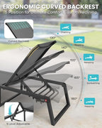 Aluminum Patio Chaise Lounge Set of 2 with 1 Side Table, Foldable Outdoor Pool Lounge Chairs 5-Position Recliner for Outside Poolside, Fully grounded legs Sun Lounger for Beach, Yard, Dark Gray