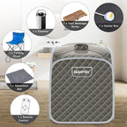 Giantex Portable Sauna, Sauna Box 3L Steam Box Remote Control, 9 Adjustable Temperature & Timer, Foot Roller, Mat & Foldable Chair, Steam Sauna for Single Person, Personal Sauna Tent for Home, Gray