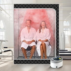 Smartmak 2 Person Portable Steam Infrared Sauna Box with 660nm Red Light Therapy Lamp for Home Relaxation, 4 L 1500W Steamer Extra Large Full Body Saunas Spa Tent, Remote Control, 2 Folding Chairs