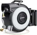 Tuyeho Retractable Garden Hose Reel 5/8" x 90 ft, Wall Mount Water Hose Reels with Automatic Slow Rewind System, Outdoor Hoses Reel with 2 Hose Nozzles for Garden Watering, Car Wash, Pet Shower