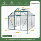 CDCASA 10x6 FT Outdoor Greenhouse, Aluminum Heavy Duty Polycarbonate Greenhouses w/Vent Window, Swing Door, Walk-in Green House for Outside, Backyard
