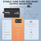 2000 Watt Pure Sine Wave Power Inverter 12v to 110v 120v Built-in UL-Listed Fuse Compatible with Lithium Battery Starlink for Home RV Truck Off-Grid Solar by LEESKY