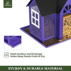 Kingsyard Bird Feeder House for Outside, Metal Mesh Wild Bird Feeder with Triple Feeders for Finch Cardinal Chickadee, Large Capacity, Weatherproof and Durable, Purple