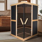 2 Person Sauna Infrared Saunas APP Control 7 Color Light 1980W Wooden Home Spa Room Canadian Hemlock Wood Low-EMF Indoor Saunas 47.2 * 47.2 * 75.6inch