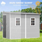 CDCASA 4x8 FT Resin Lean to Shed, Waterproof Outdoor Storage Shed with Floor and Adjustable Openable Windows,Outside Plastic Tool Shed for Backyard Garden Patio Lawn