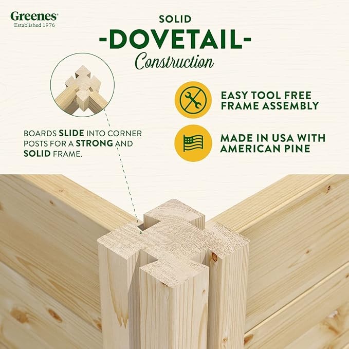Greenes Fence Original Pine Raised Garden Bed, 2' x 8' x 10.5" - Made in USA with American Pine