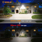 Onforu 3 Packs 60W Flood Lights Outdoor, 6000LM Brightness Security Lights,Switch Controlled, IP65 Waterproof, 6500K Exterior LED Flood Light with 3 Adjustable Heads for Yard Home