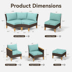 GREEN PARTY 11 Pieces Wicker Patio Furniture Set, All-Weather Outdoor Rattan Half-Moon Curved Patio Sectional Sofa Conversation Set with 4" Thick Cushions for Garden, Backyard, 2 x Ottomans (Blue)