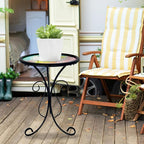 HONGLAND Outdoor Mosaic Side Table, 12" Small Outdoor Table, Round Patio Side Table End Table, Glass Plant Stand, Small Bistro Coffee Table for Garden Patio Porch Living Room （Hummingbird）