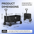 Collapsible Foldable Wagon, Folding Wagon with Wheel Heavy Duty with 180lbs Weight Capacity Lightweight Utility Camping Cart for Groceries Garden Beach Sports Fishing (Black)